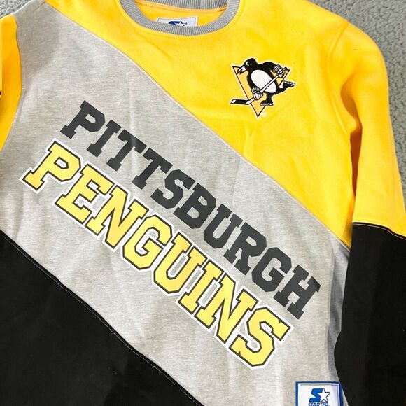 Starter Pittsburgh Penguins Sweatshirt Mens Large Yellow‎ Crewneck Logo NHL New - Picture 3 of 9